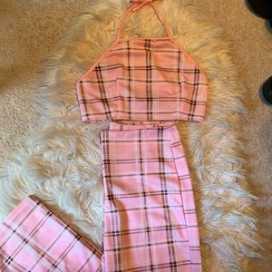 Plaid pink halter pant set